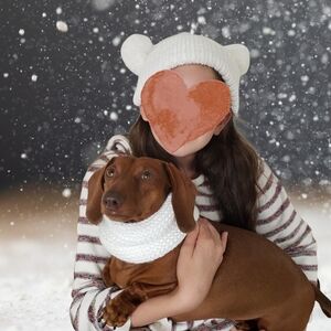 Dog Scarf And Human Hat - Matching Set - Hand Knit Handmade WHITE